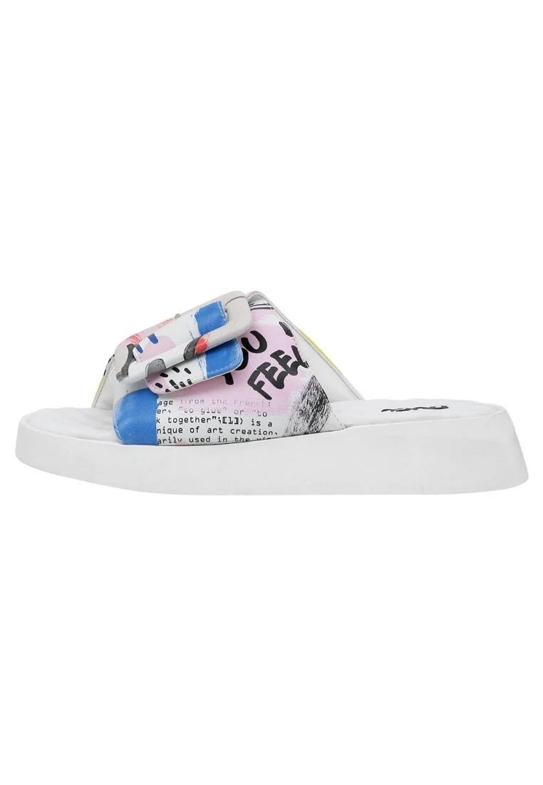 Women Vegan Leather Multicolor Slippers - The Creation of the Collage Design