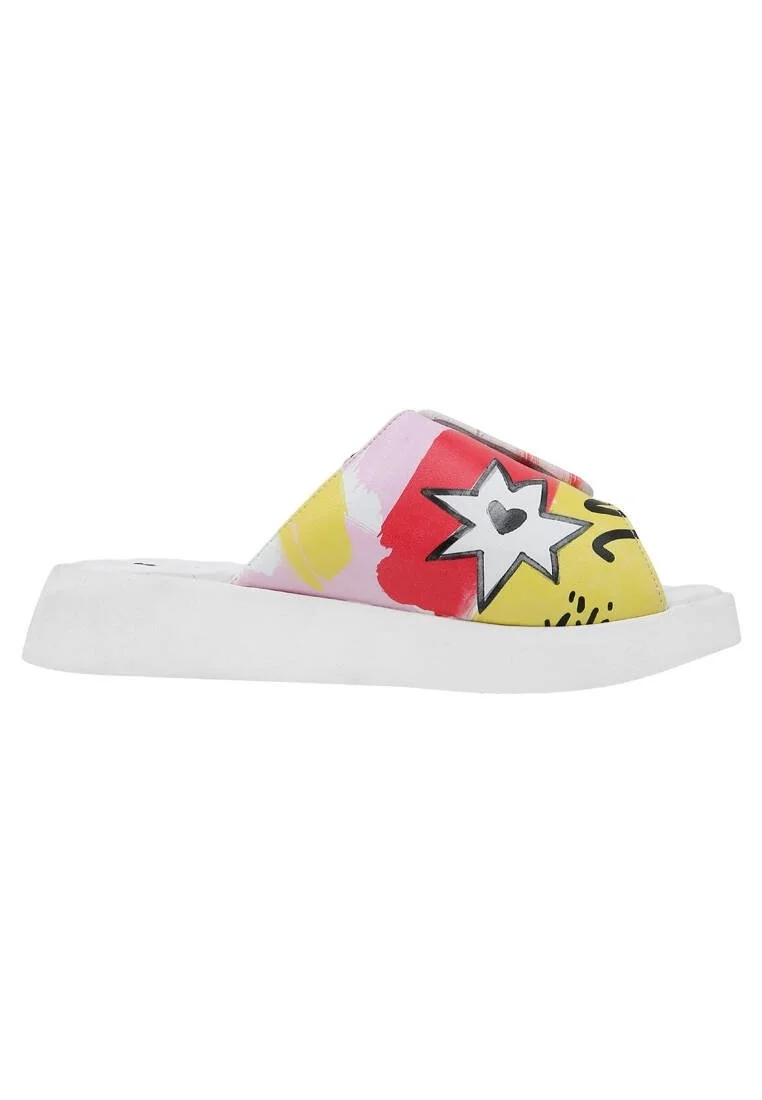 Women Vegan Leather Multicolor Slippers - The Creation of the Collage Design