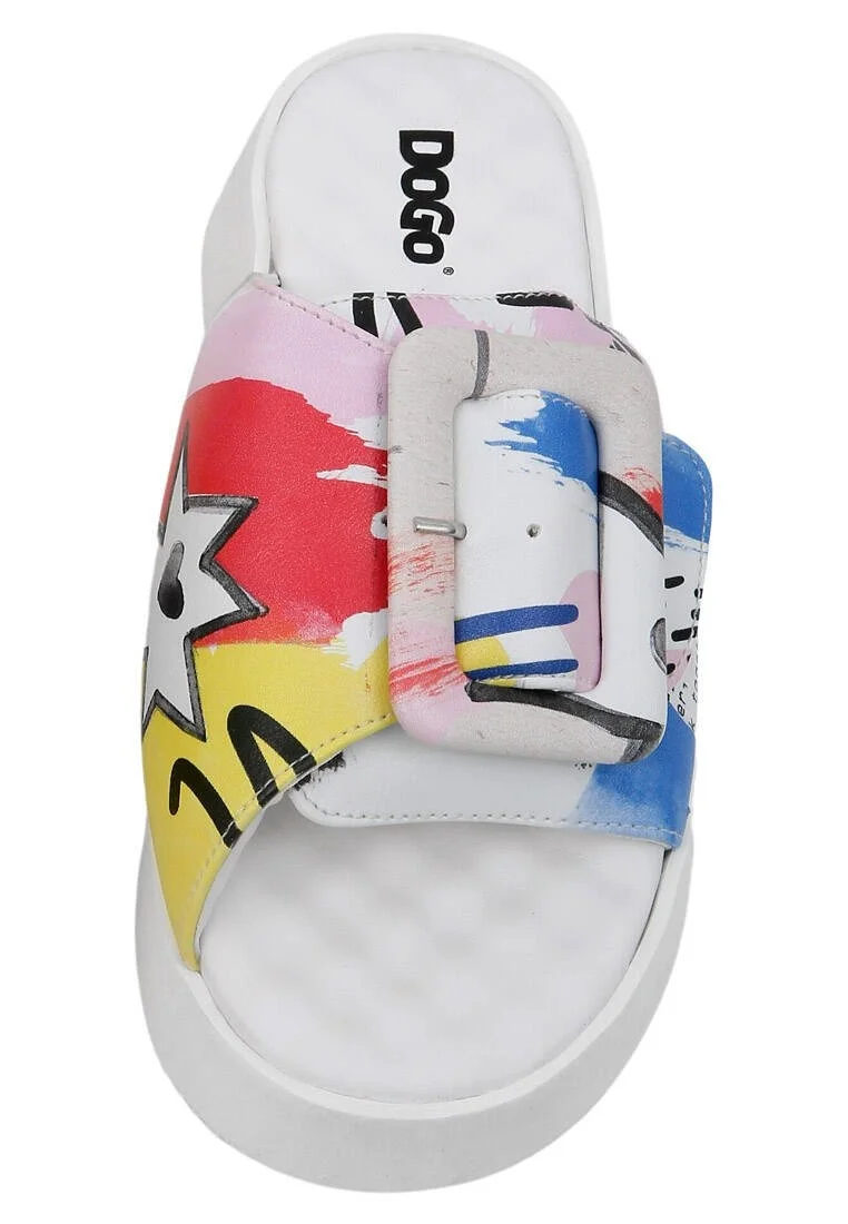 Women Vegan Leather Multicolor Slippers - The Creation of the Collage Design