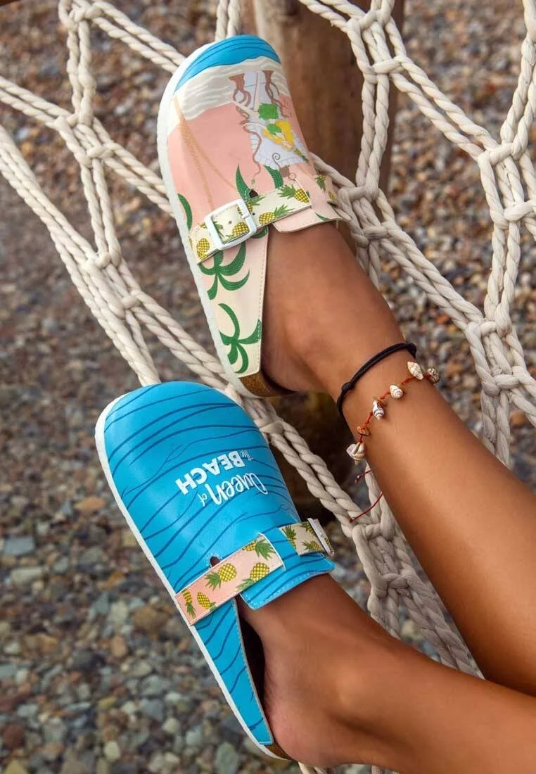 Women Vegan Leather Multicolor Slippers - Queen of the Beach Design