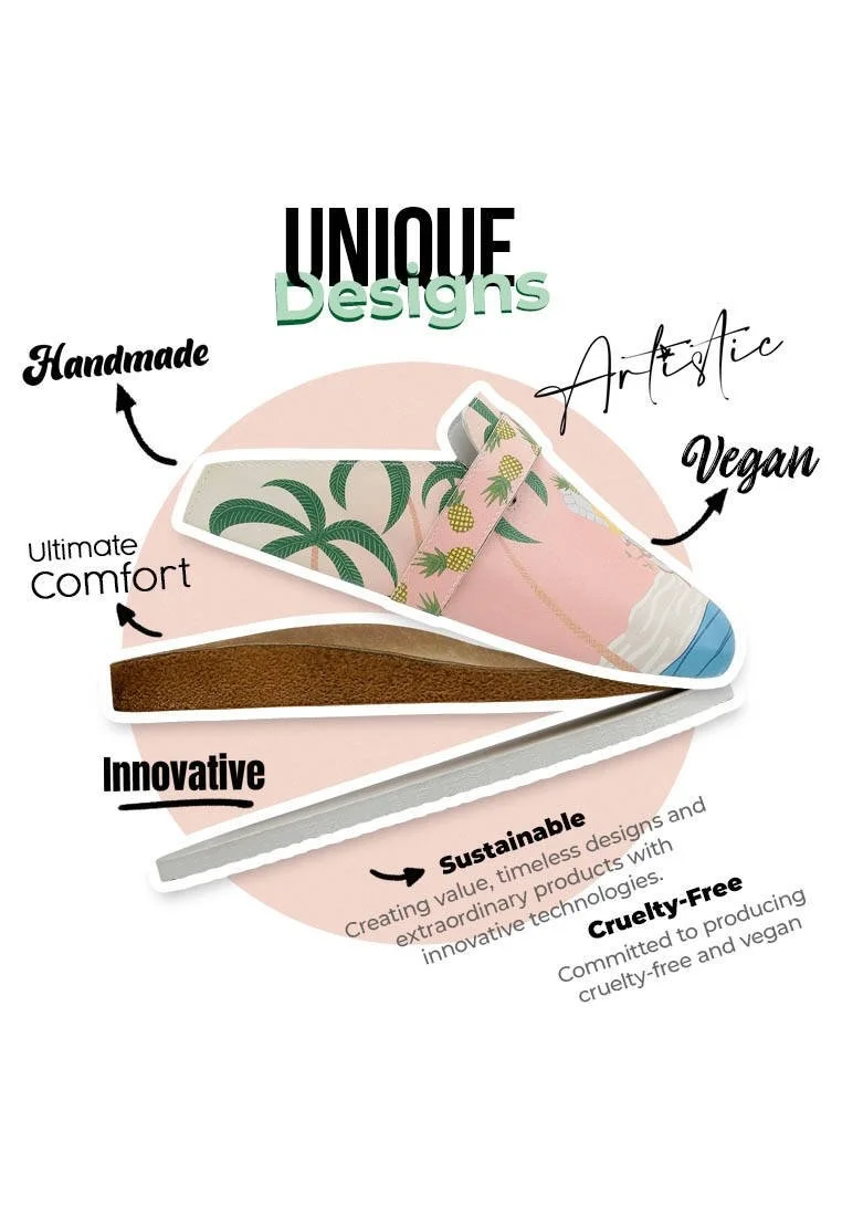 Women Vegan Leather Multicolor Slippers - Queen of the Beach Design