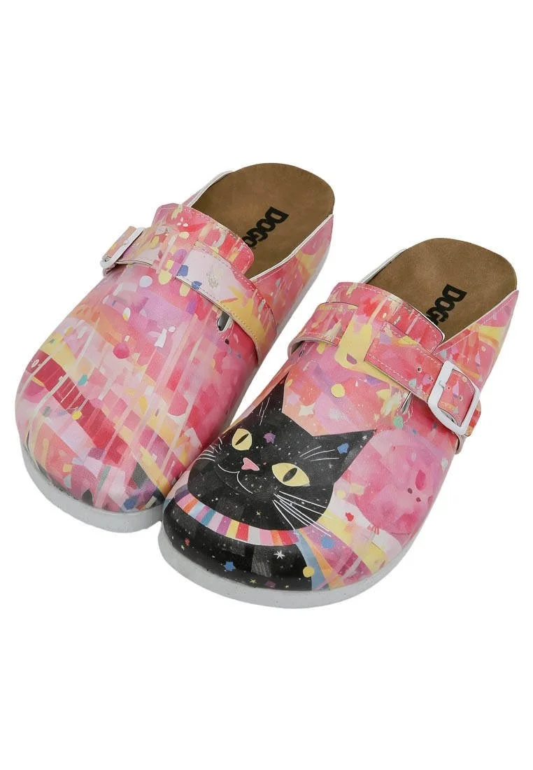 Women Vegan Leather Multicolor Slippers - Party Cat Design