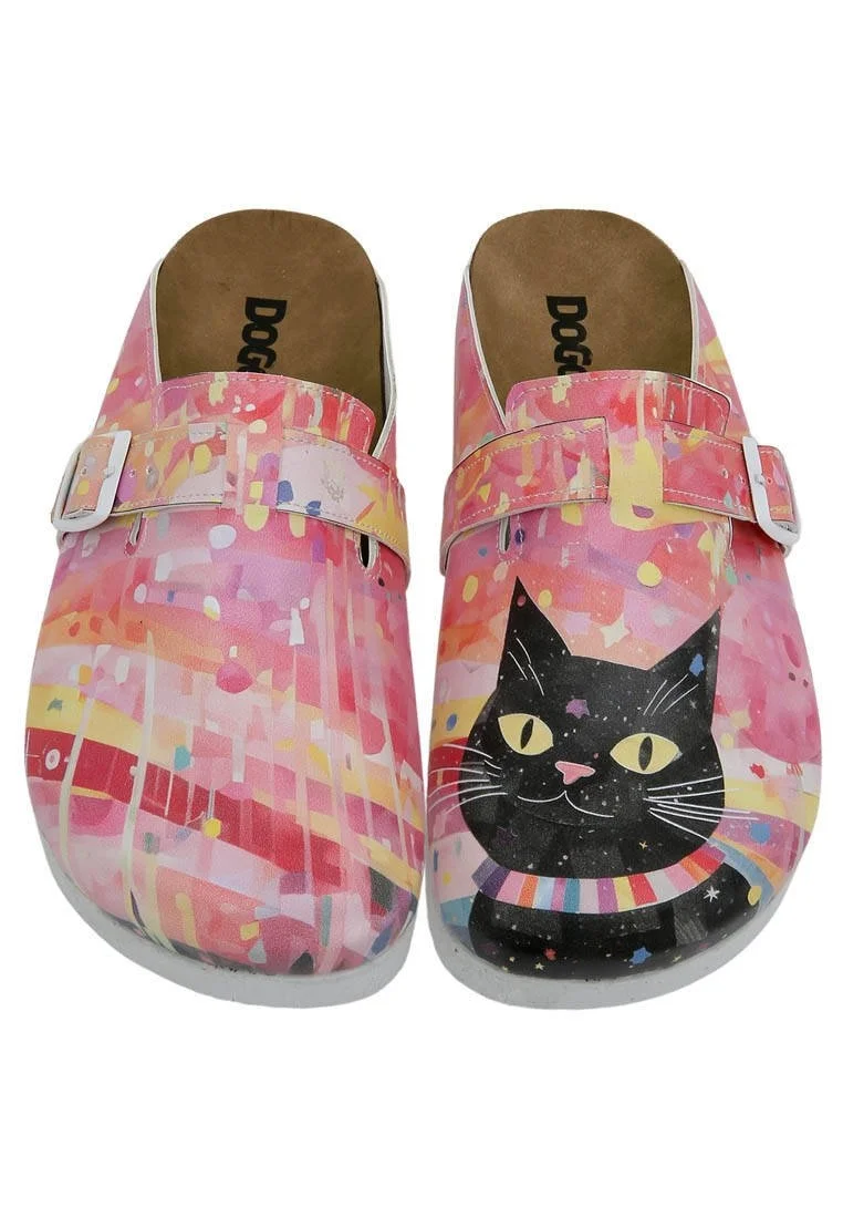 Women Vegan Leather Multicolor Slippers - Party Cat Design