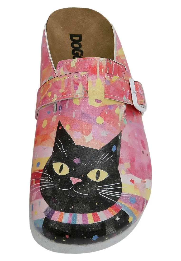 Women Vegan Leather Multicolor Slippers - Party Cat Design