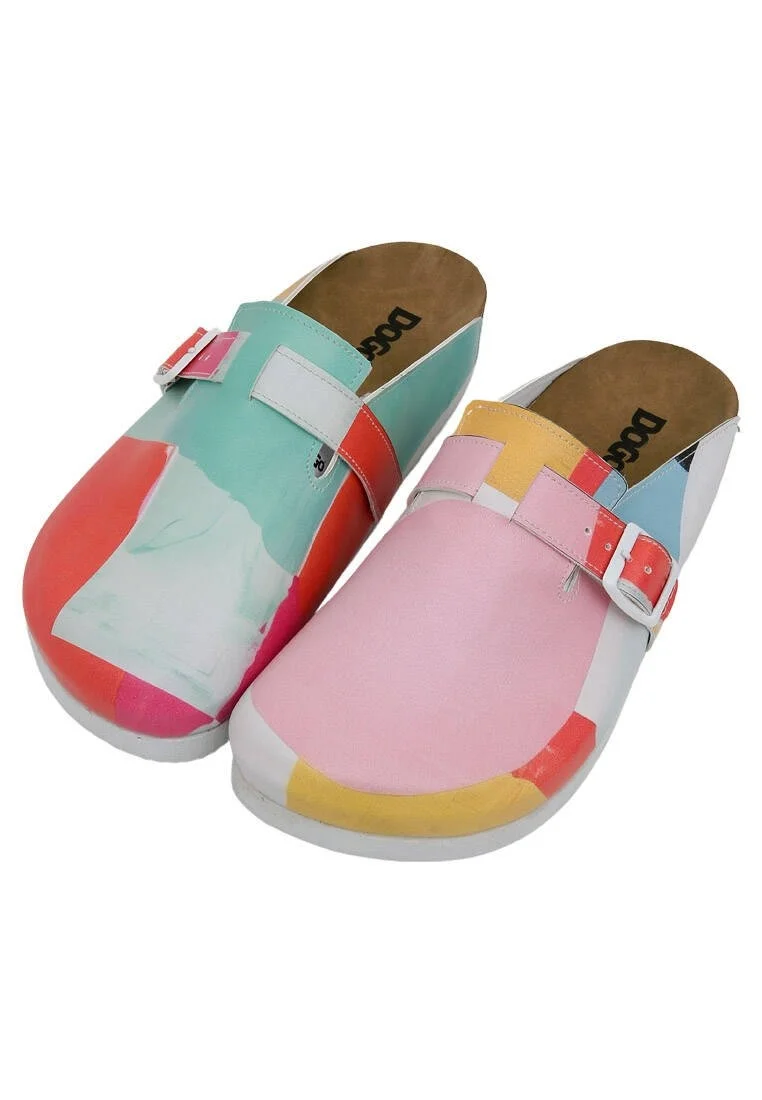 Women Vegan Leather Multicolor Slippers - Paint it with Colors Design