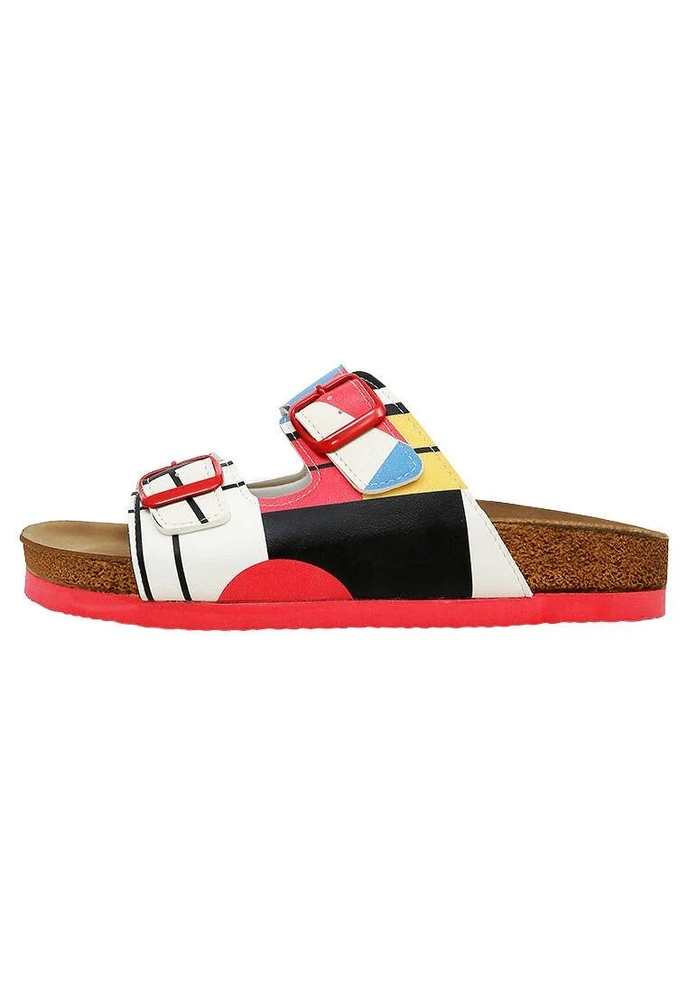 Women Vegan Leather Multicolor Slippers - Bauhaus Birdie Design