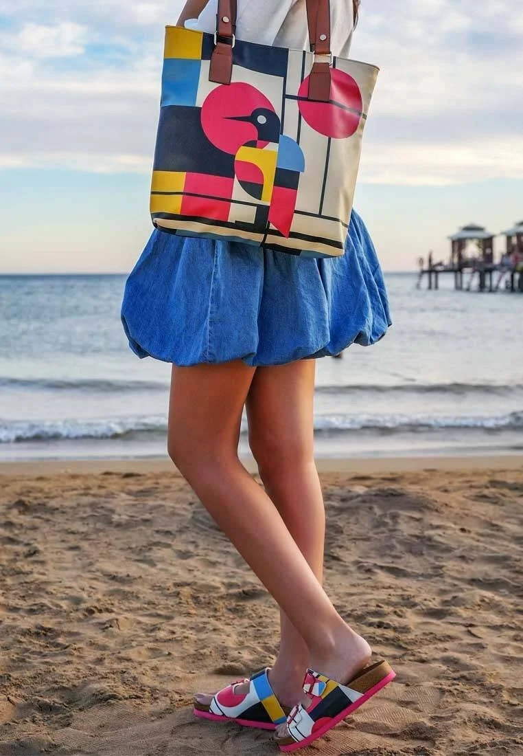 Women Vegan Leather Multicolor Slippers - Bauhaus Birdie Design