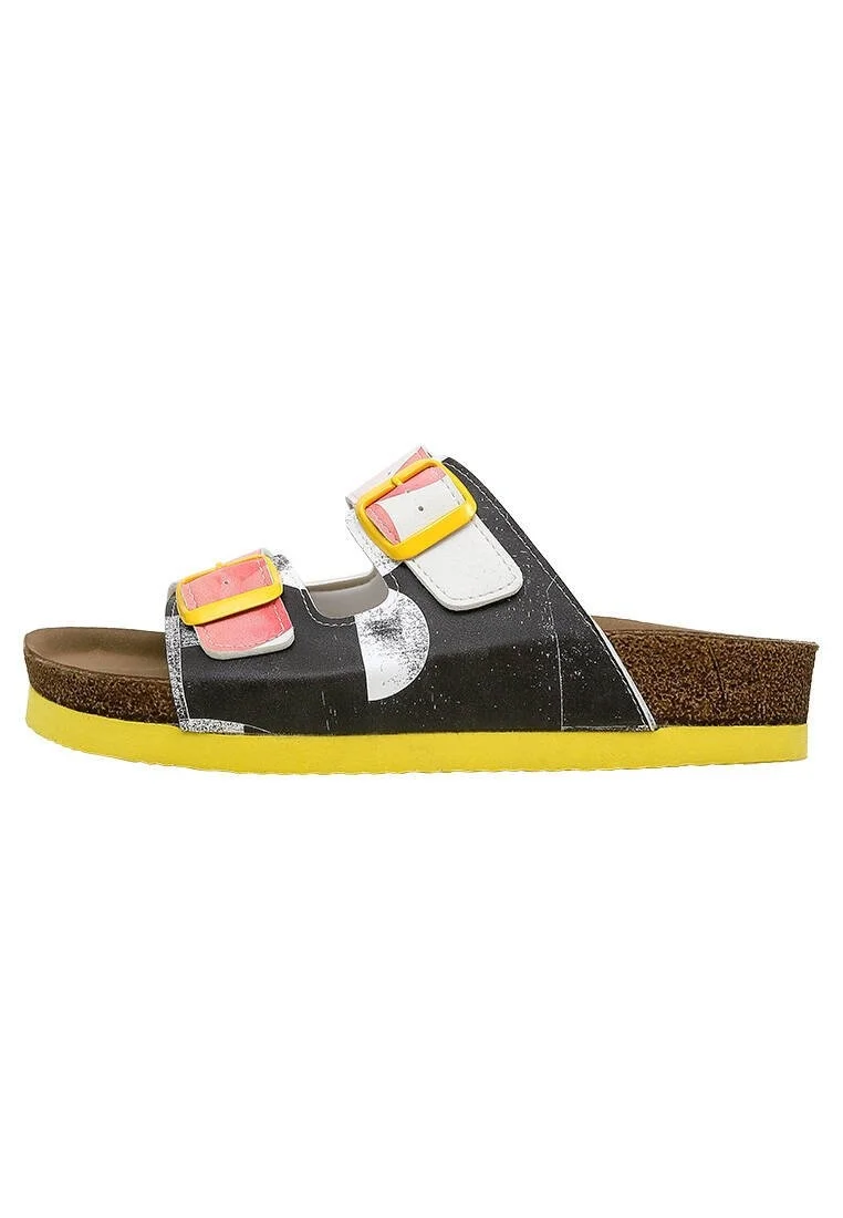 Women Vegan Leather Multicolor Slippers - Geometric Shapes Design