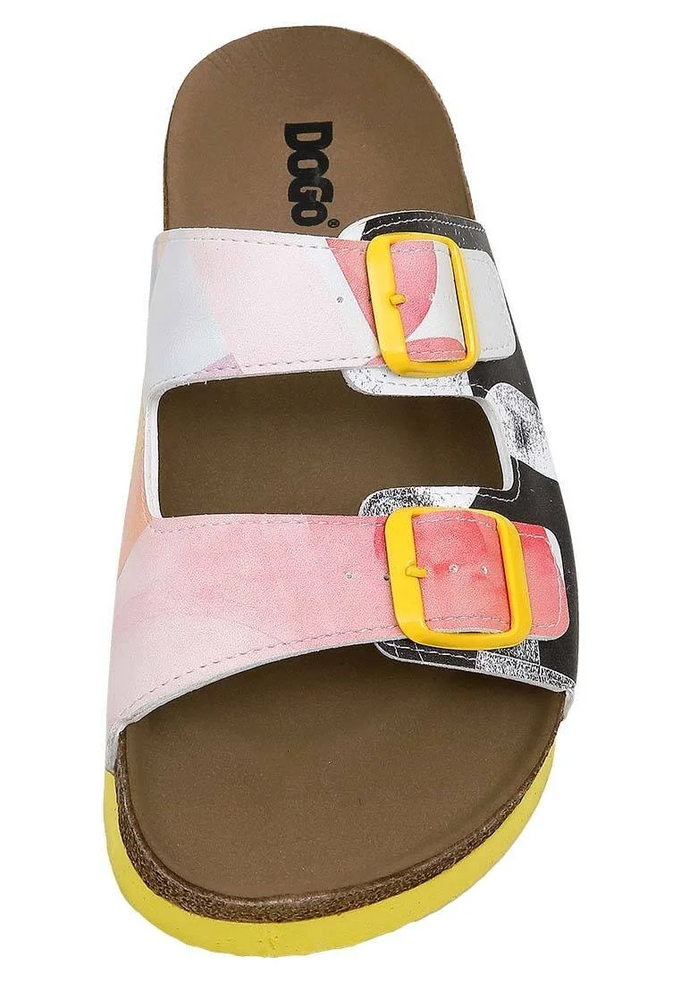 Women Vegan Leather Multicolor Slippers - Geometric Shapes Design