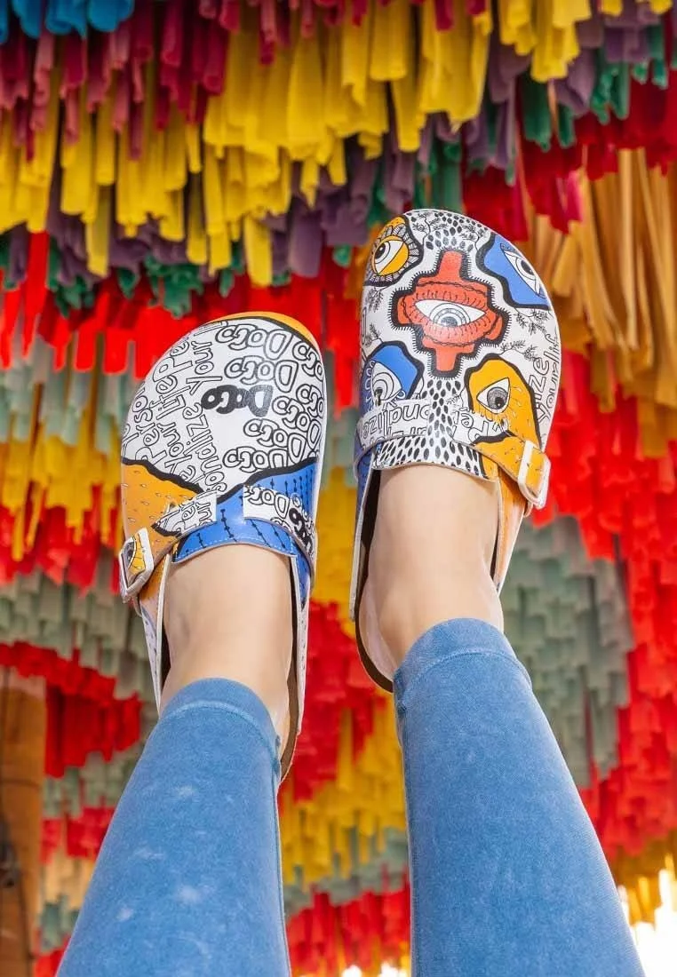 Women Vegan Leather Multicolor Slippers - Center View Design