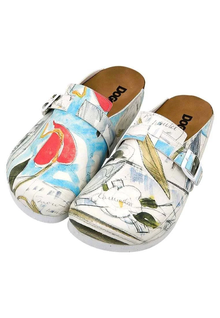 Women Vegan Leather Multicolor Slippers - Hartley's Flower Design