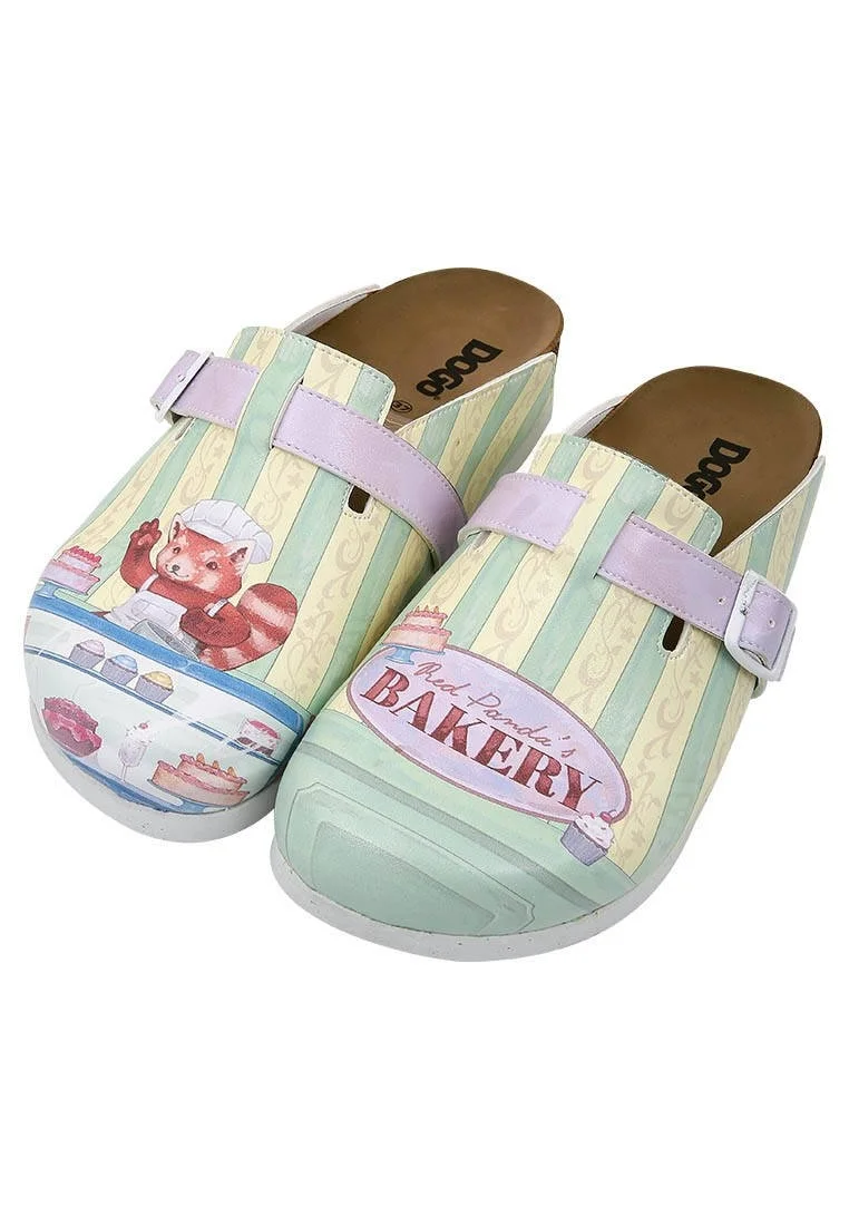 Women Vegan Leather Multicolor Slippers - Red Panda Bakery Design