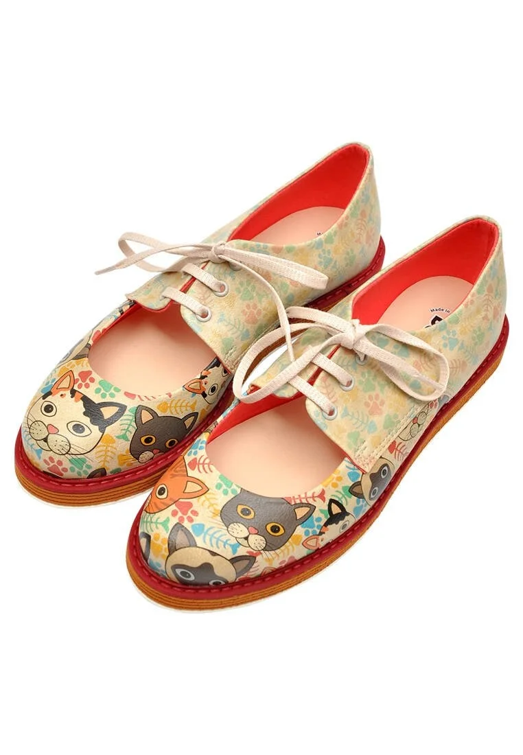 Women Vegan Leather Multicolor Sneakers - Cat Head Design