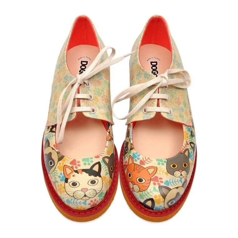 Women Vegan Leather Multicolor Sneakers - Cat Head Design