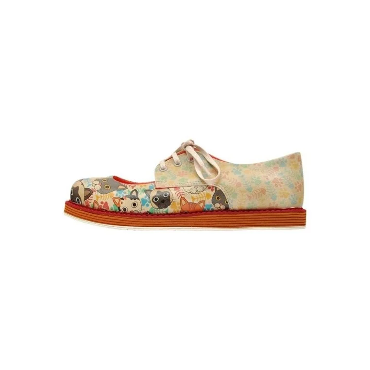 Women Vegan Leather Multicolor Sneakers - Cat Head Design