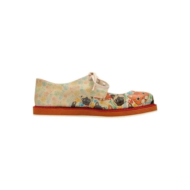 Women Vegan Leather Multicolor Sneakers - Cat Head Design