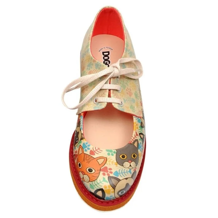 Women Vegan Leather Multicolor Sneakers - Cat Head Design