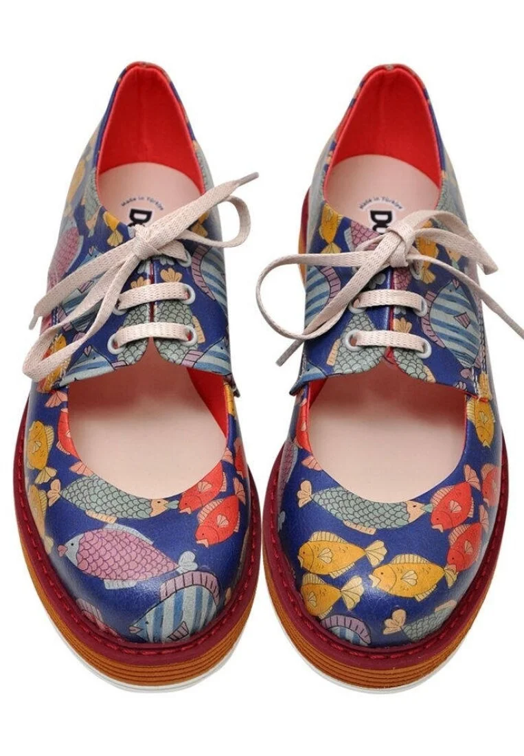 Women Vegan Leather Multicolor Sneakers - Colorful Underwater Design
