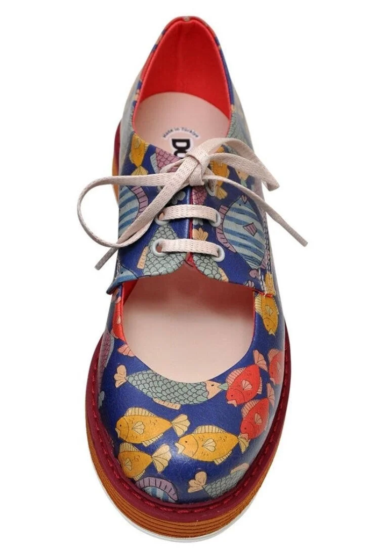 Women Vegan Leather Multicolor Sneakers - Colorful Underwater Design