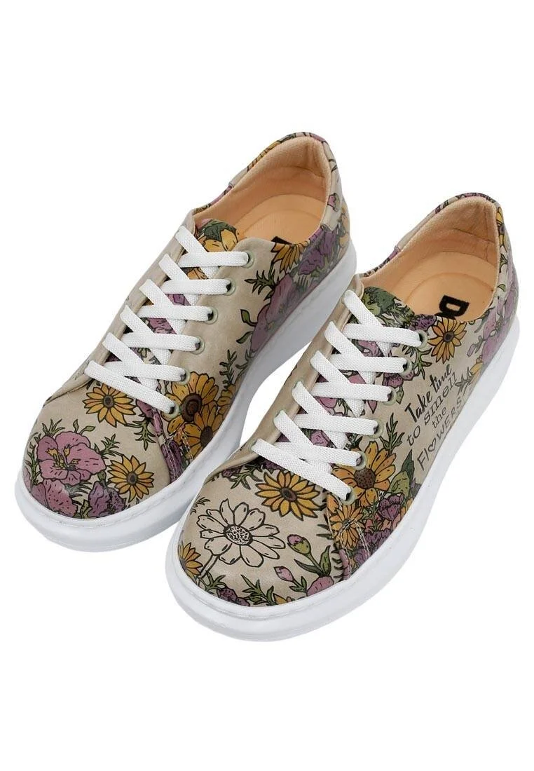 Women Vegan Leather Multicolor Sneakers - Smell The Flowers Design
