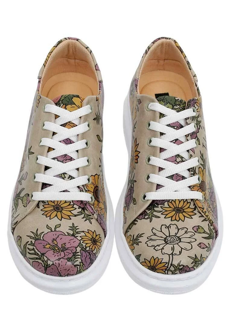 Women Vegan Leather Multicolor Sneakers - Smell The Flowers Design