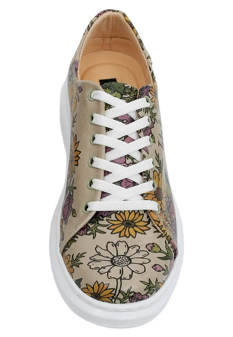 Women Vegan Leather Multicolor Sneakers - Smell The Flowers Design