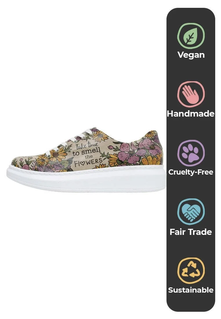 Women Vegan Leather Multicolor Sneakers - Smell The Flowers Design