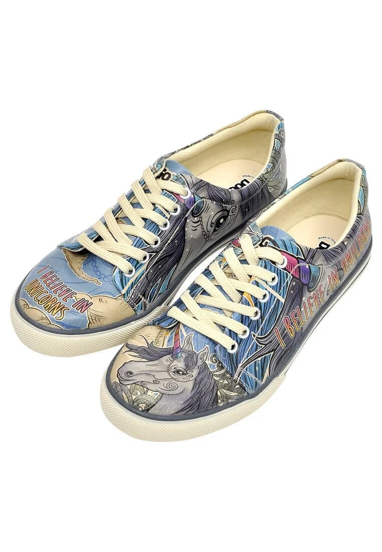 Women Vegan Leather Multicolor Sneakers - I Believe In Unicorns Design