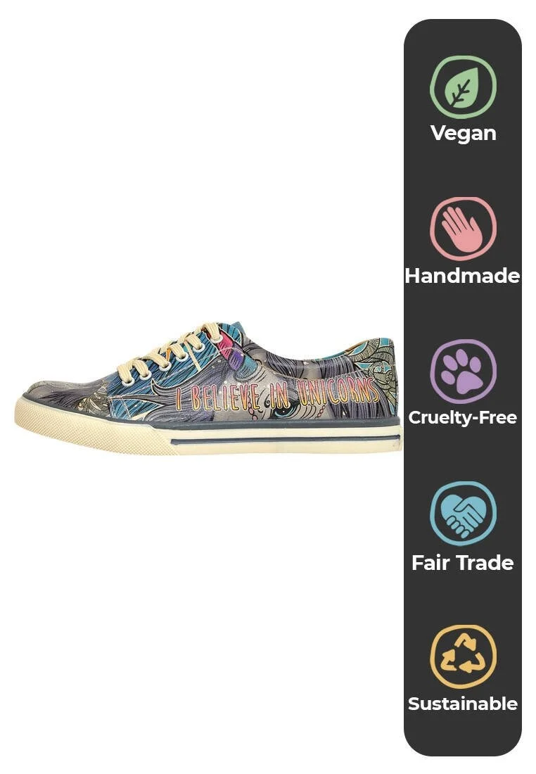 Women Vegan Leather Multicolor Sneakers - I Believe In Unicorns Design