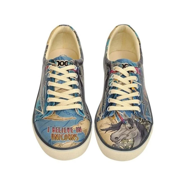 Women Vegan Leather Multicolor Sneakers - I Believe In Unicorns Design