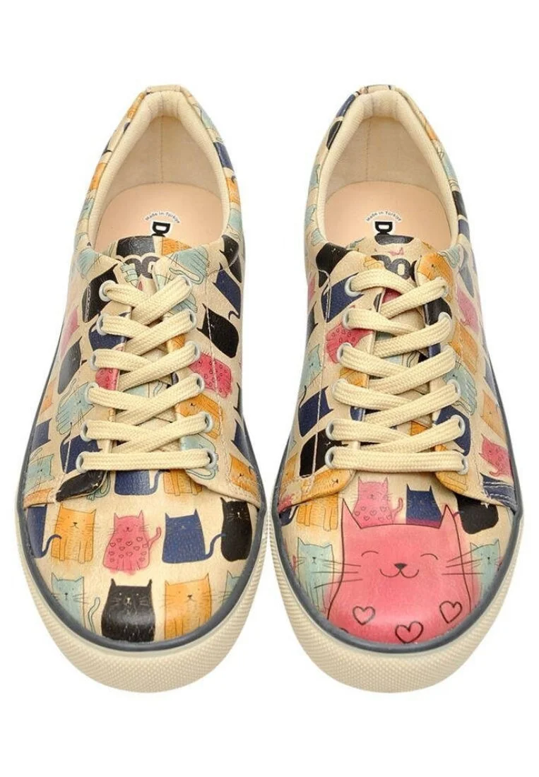 Women Vegan Leather Multicolor Sneakers - Meow Meow Design