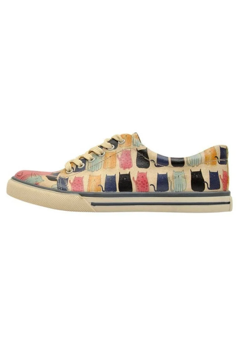 Women Vegan Leather Multicolor Sneakers - Meow Meow Design