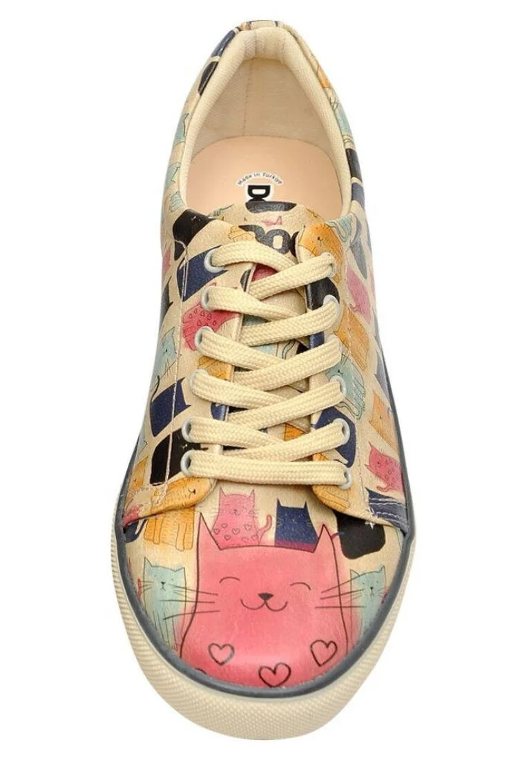 Women Vegan Leather Multicolor Sneakers - Meow Meow Design