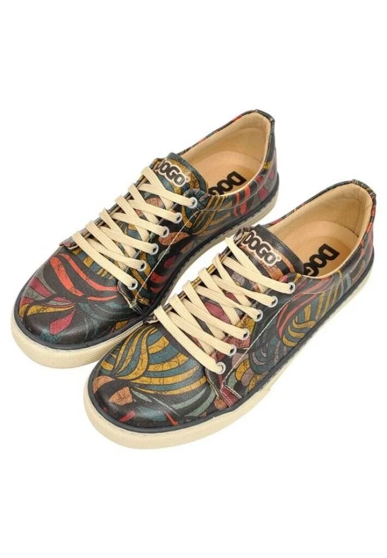 Women Vegan Leather Multicolor Sneakers - Cracked Waves Design