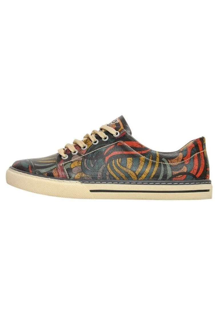 Women Vegan Leather Multicolor Sneakers - Cracked Waves Design