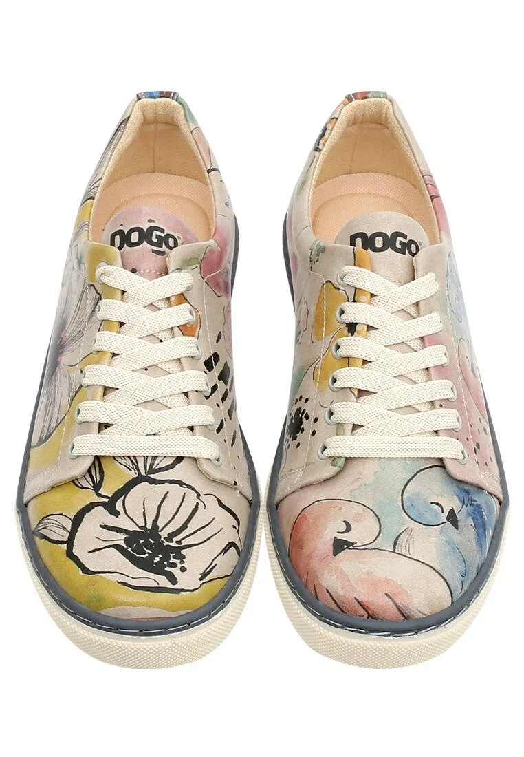 Women Vegan Leather Multicolor Sneakers - A Pair of Doves Design