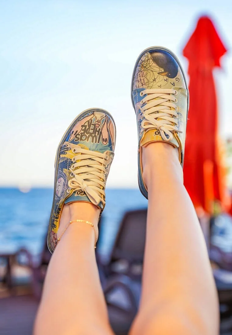 Women Vegan Leather Multicolor Sneakers - I was here Design