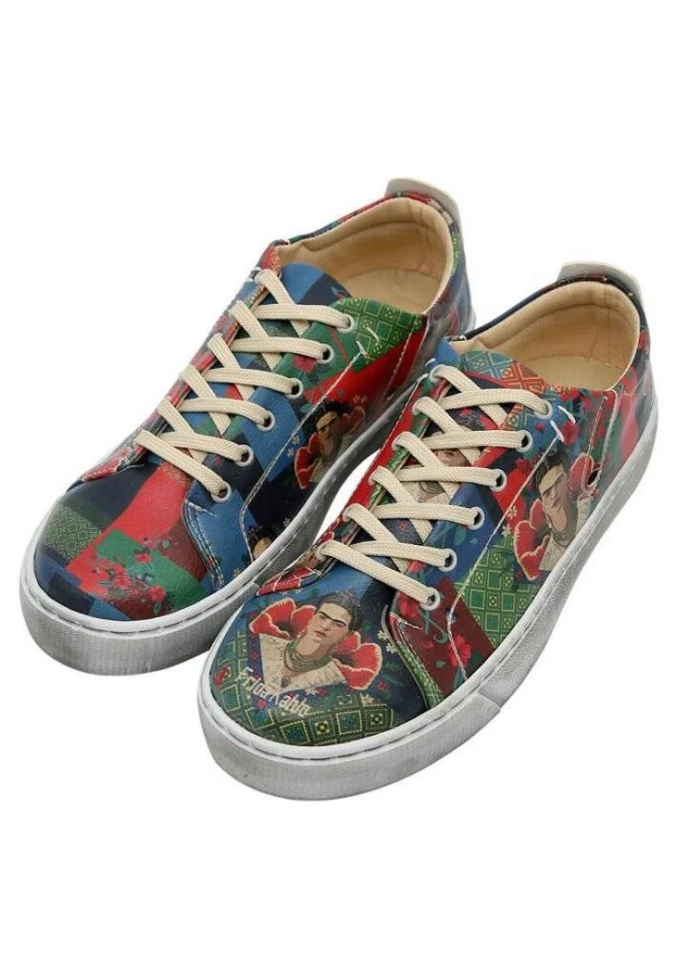 Women Vegan Leather Multicolor Sneakers - Ethnic Dream Frida Kahlo Design