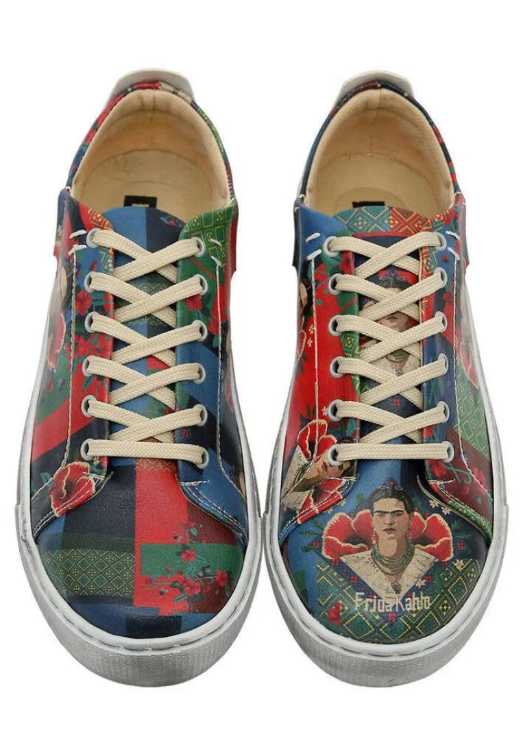 Women Vegan Leather Multicolor Sneakers - Ethnic Dream Frida Kahlo Design