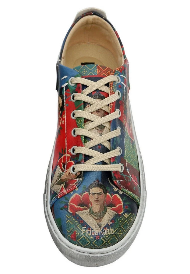 Women Vegan Leather Multicolor Sneakers - Ethnic Dream Frida Kahlo Design