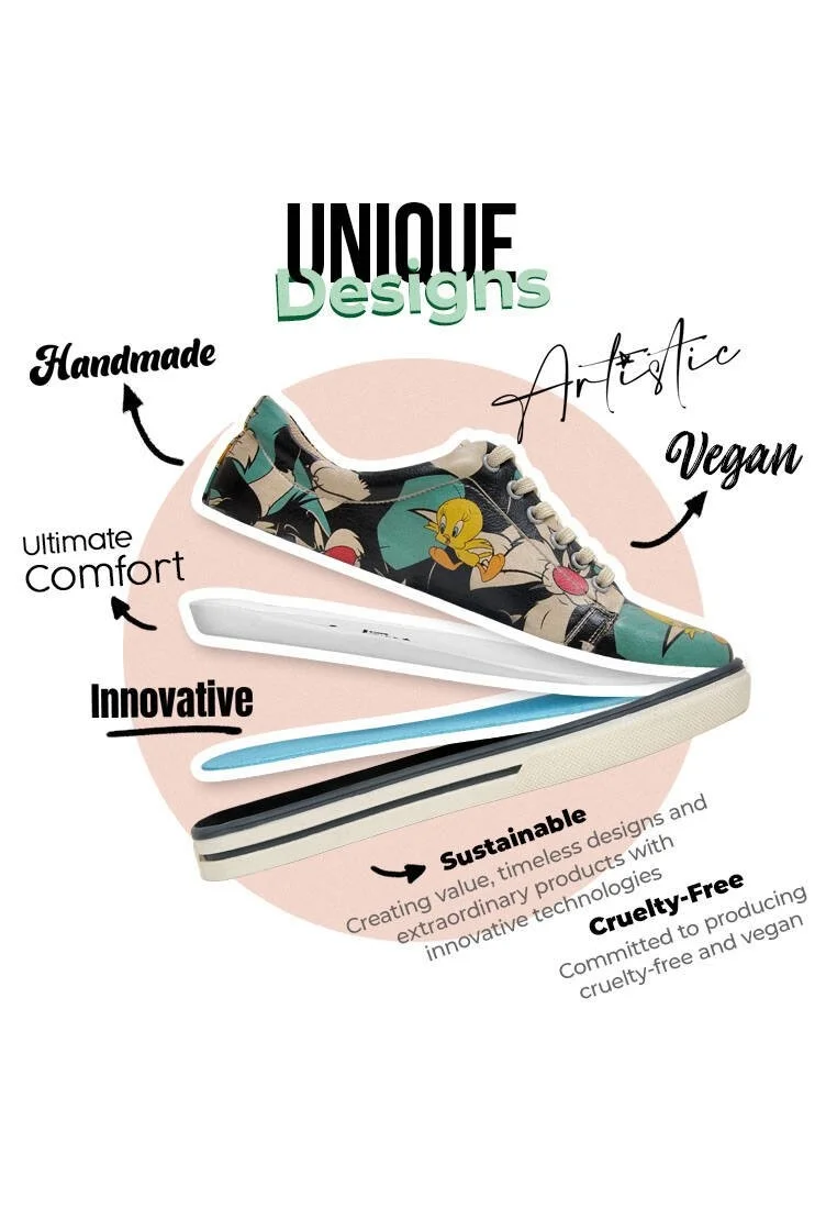 Women Vegan Leather Multicolor Sneakers - Warner Bros Catch Me If You Can Tweety Design