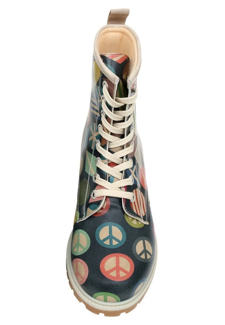 Women Vegan Leather Navy Long Boots - Peace Design