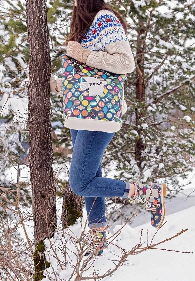 Women Vegan Leather Navy Long Boots - Peace Design