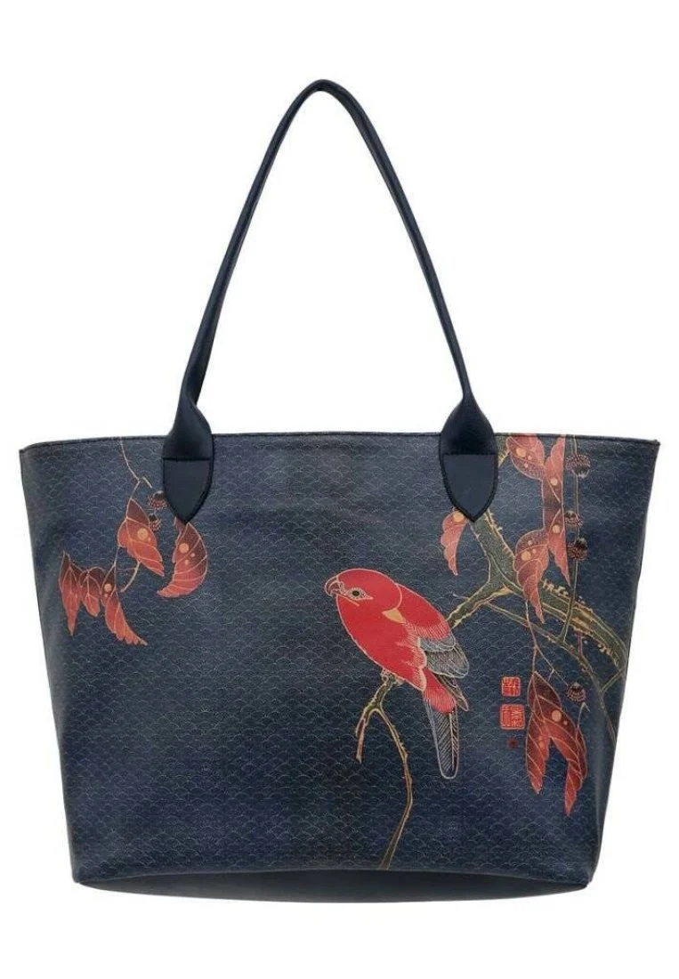 Women Vegan Leather Navy Shoulder Bag - Like a Bird Design