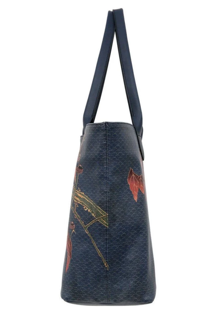 Women Vegan Leather Navy Shoulder Bag - Like a Bird Design