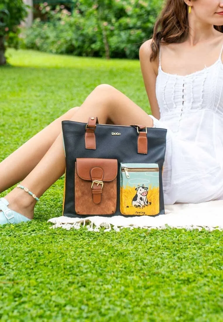 Women Vegan Leather Navy Shoulder Bag - Feeling Moody Design