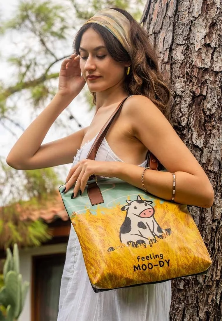 Women Vegan Leather Navy Shoulder Bag - Feeling Moody Design