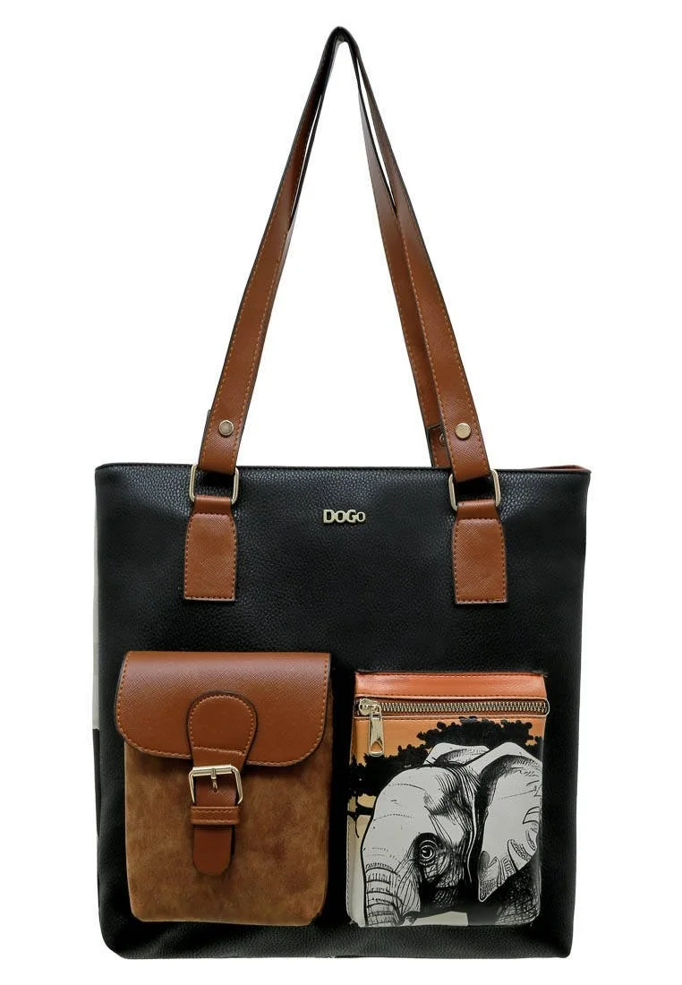 Women Vegan Leather Navy Shoulder Bag - Sunset Animals Design