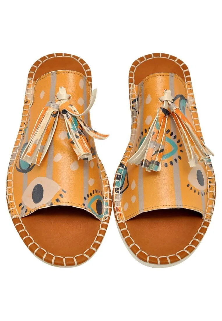Women Vegan Leather Orange Slippers - See You Design