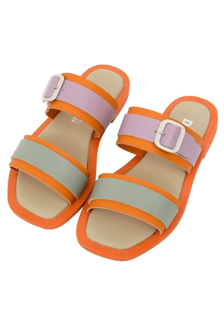 Women Vegan Leather Orange Slippers - Orange Sunny Design